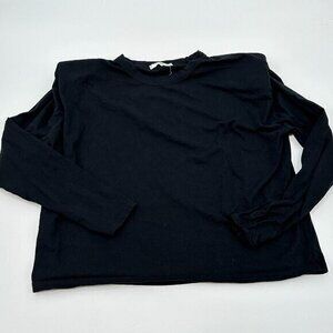 Mango Womens Top 4 Strong Shoulder Pads Casual Long Sleeve Knit Black Stretchy